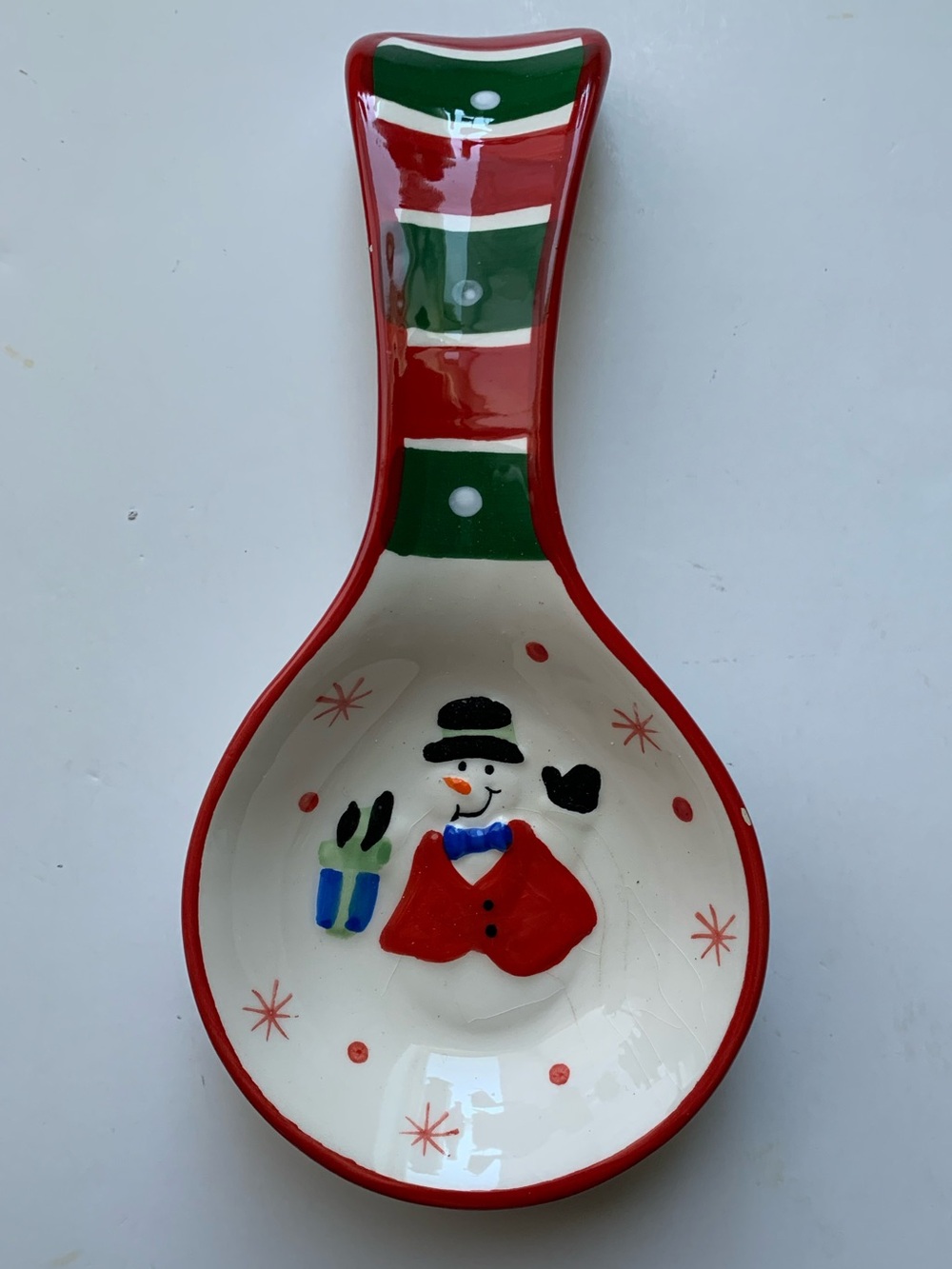 Vintage Christmas Snowman Ceramic Spoon Rest - Festive Holiday Decor